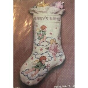 Bernat Counted Cross Stitch Kit Christmas Stocking Baby  SUGARPLUM ANGELS  ‘85